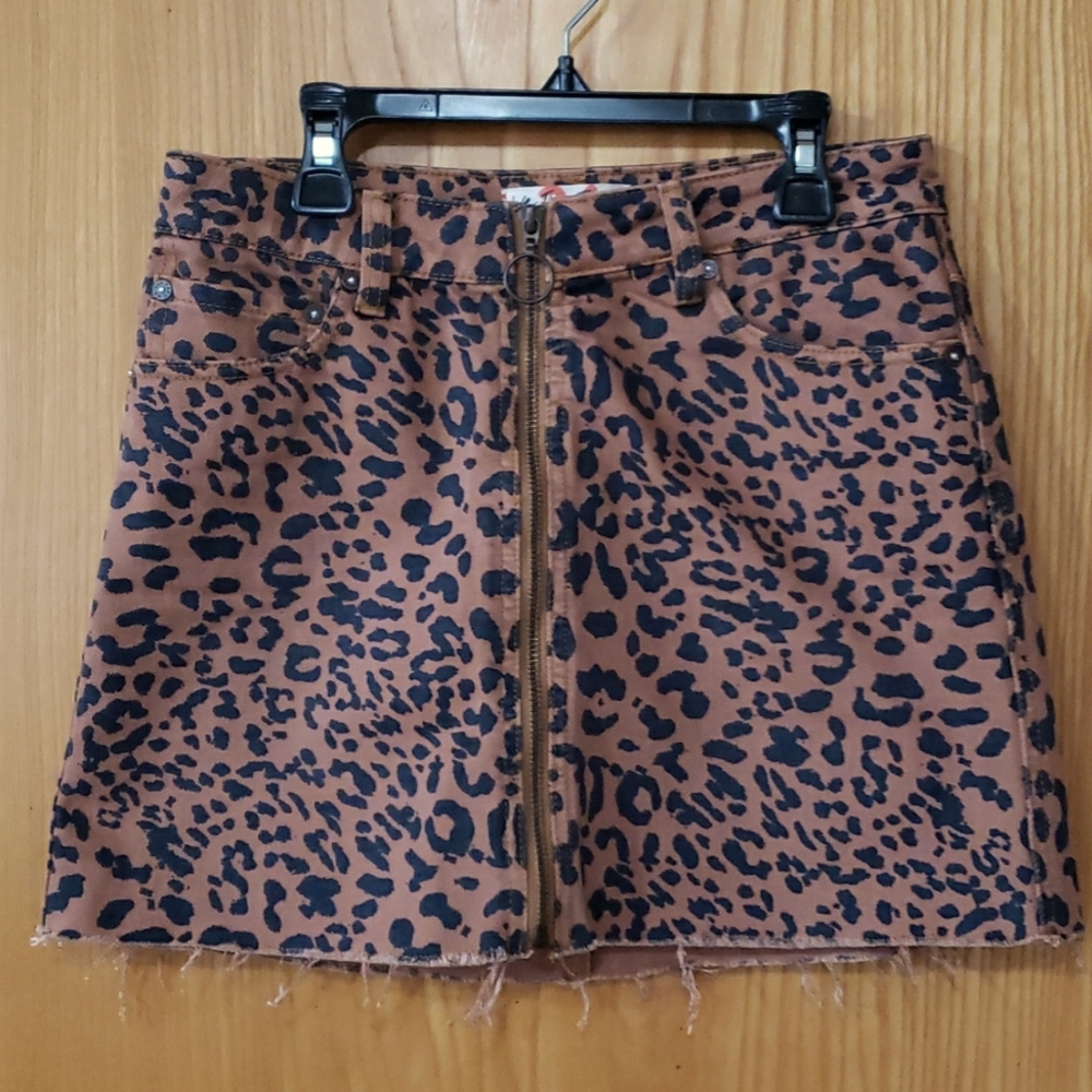 We The Free Leopard Denim Mini Skirt